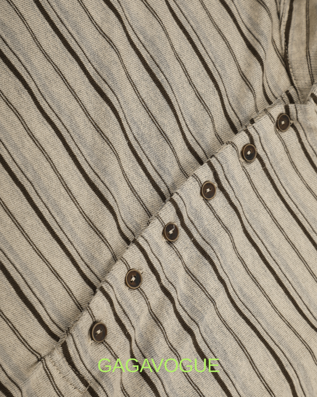 GAGAVOGUE STRIPED STAND COLLAR BUTTON PLACKET LONG SLEEVE TOP