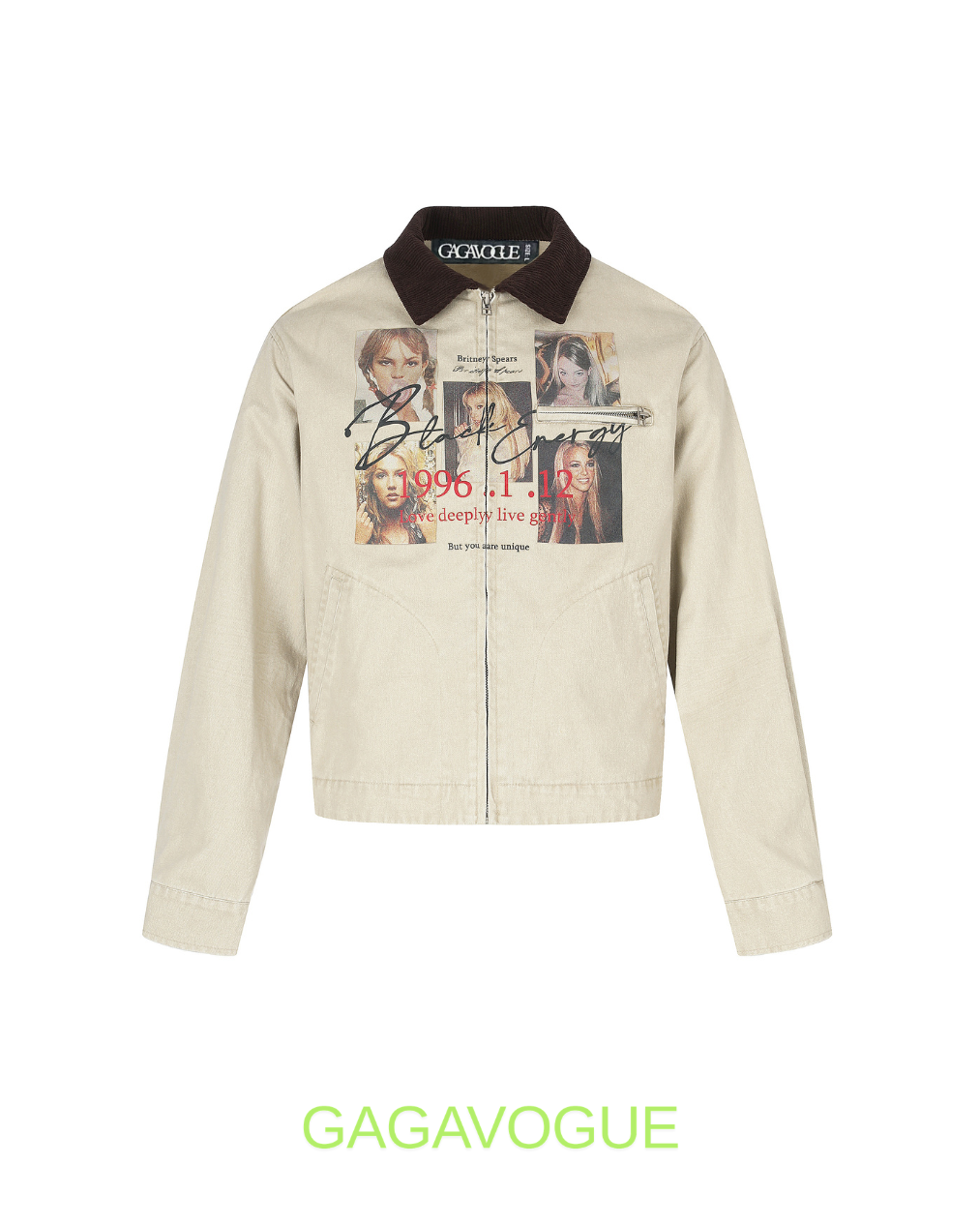 GAGAVOGUE BEIGE BRITNEY SPEARS GRAPHIC ZIP-UP JACKET