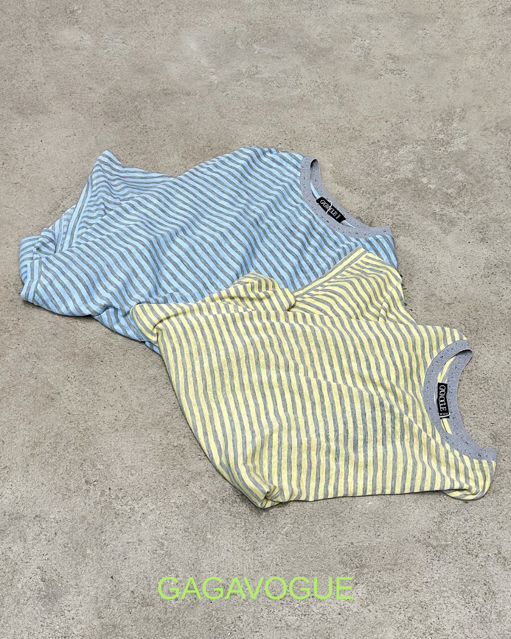 GAGAVOGUE ASYMMETRIC HEM STRIPED LONG SLEEVE T-SHIRT