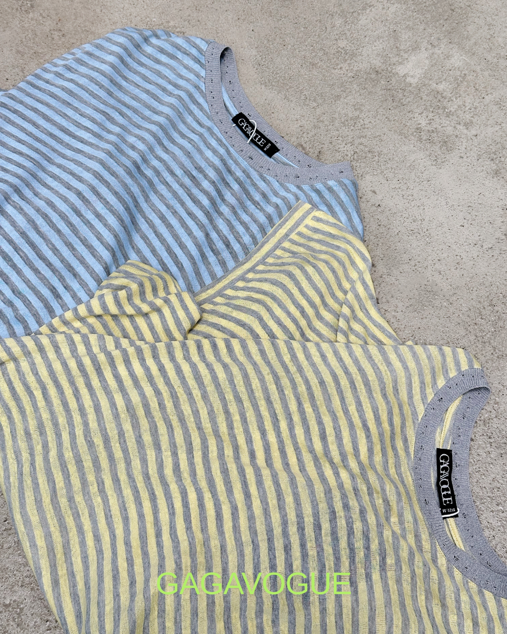 GAGAVOGUE ASYMMETRIC HEM STRIPED LONG SLEEVE T-SHIRT