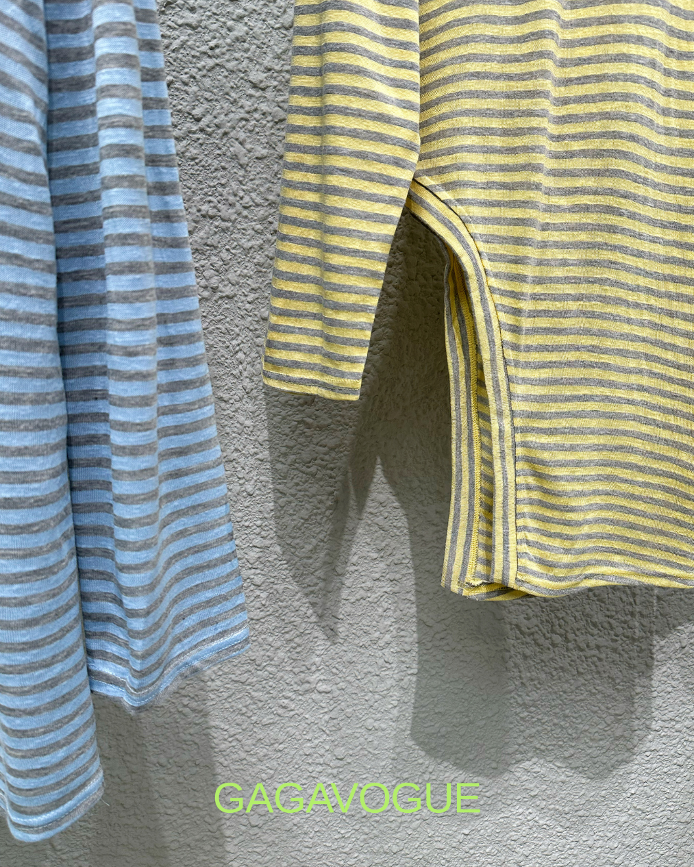 GAGAVOGUE ASYMMETRIC HEM STRIPED LONG SLEEVE T-SHIRT