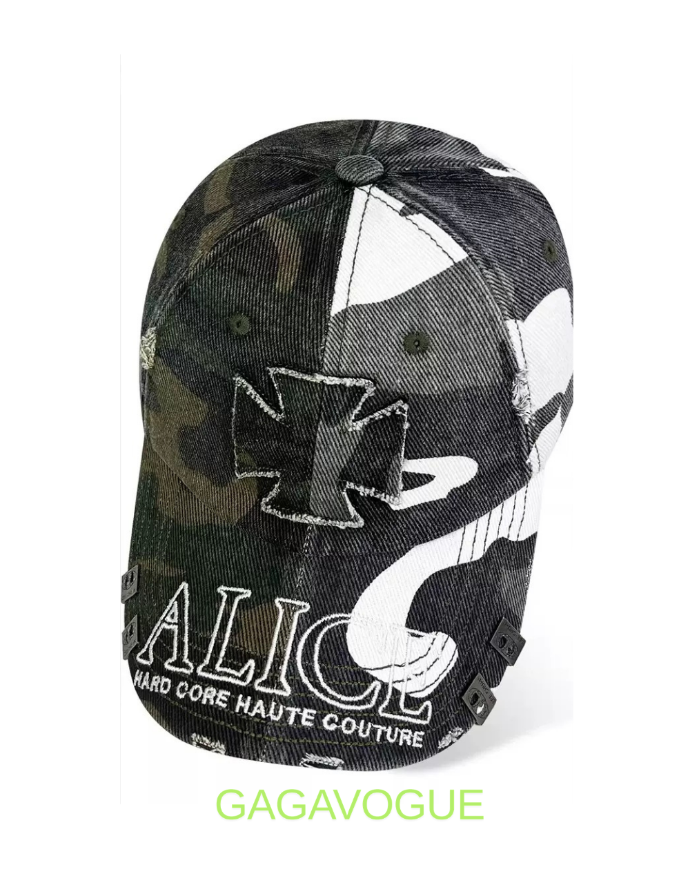 GAGAVOGUE CAMO CROSS DISTRESSED CAP