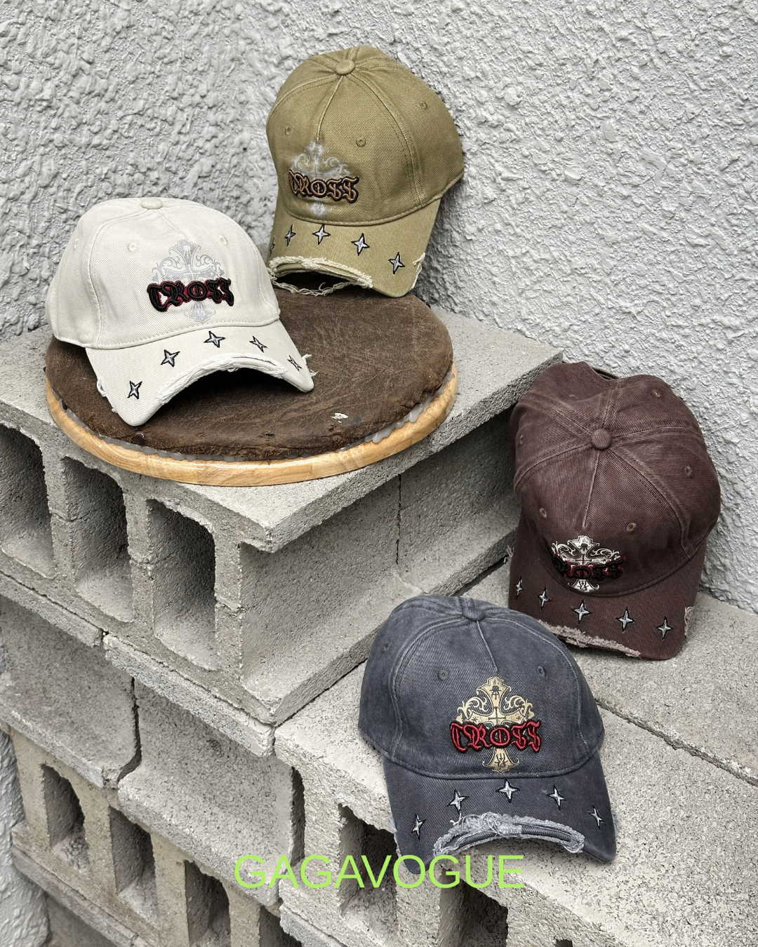 GAGAVOGUE GOTHIC CROSS EMBROIDERED CAP