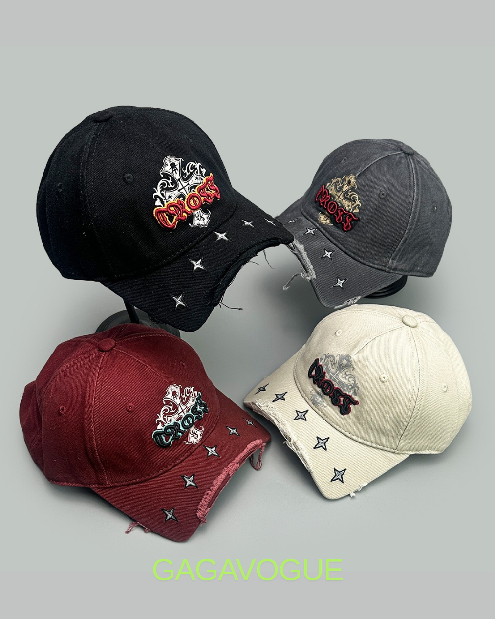 GAGAVOGUE GOTHIC CROSS EMBROIDERED CAP