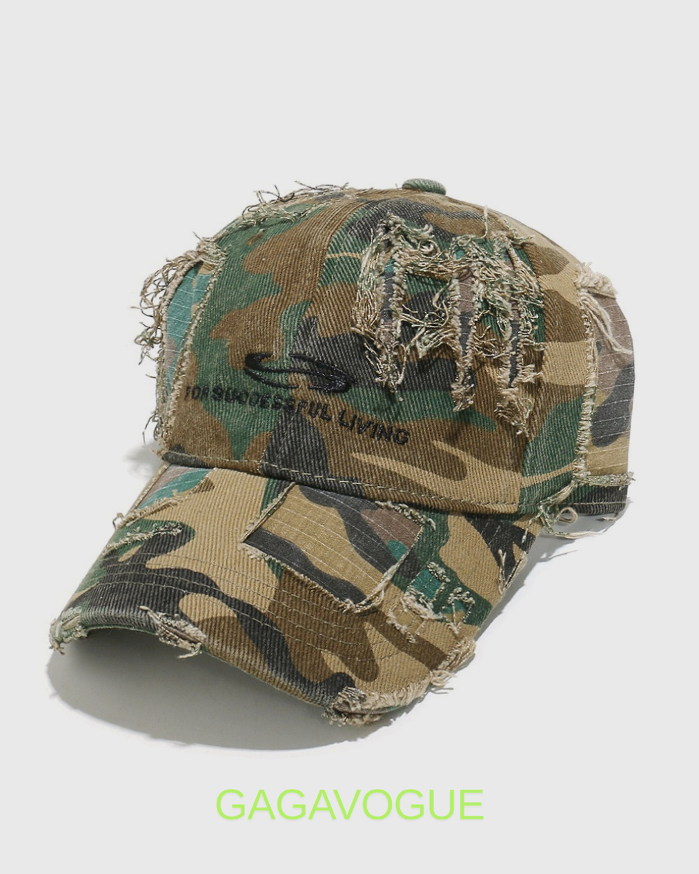 GAGAVOGUE CAMO DISTRESSED PATCHWORK CAP