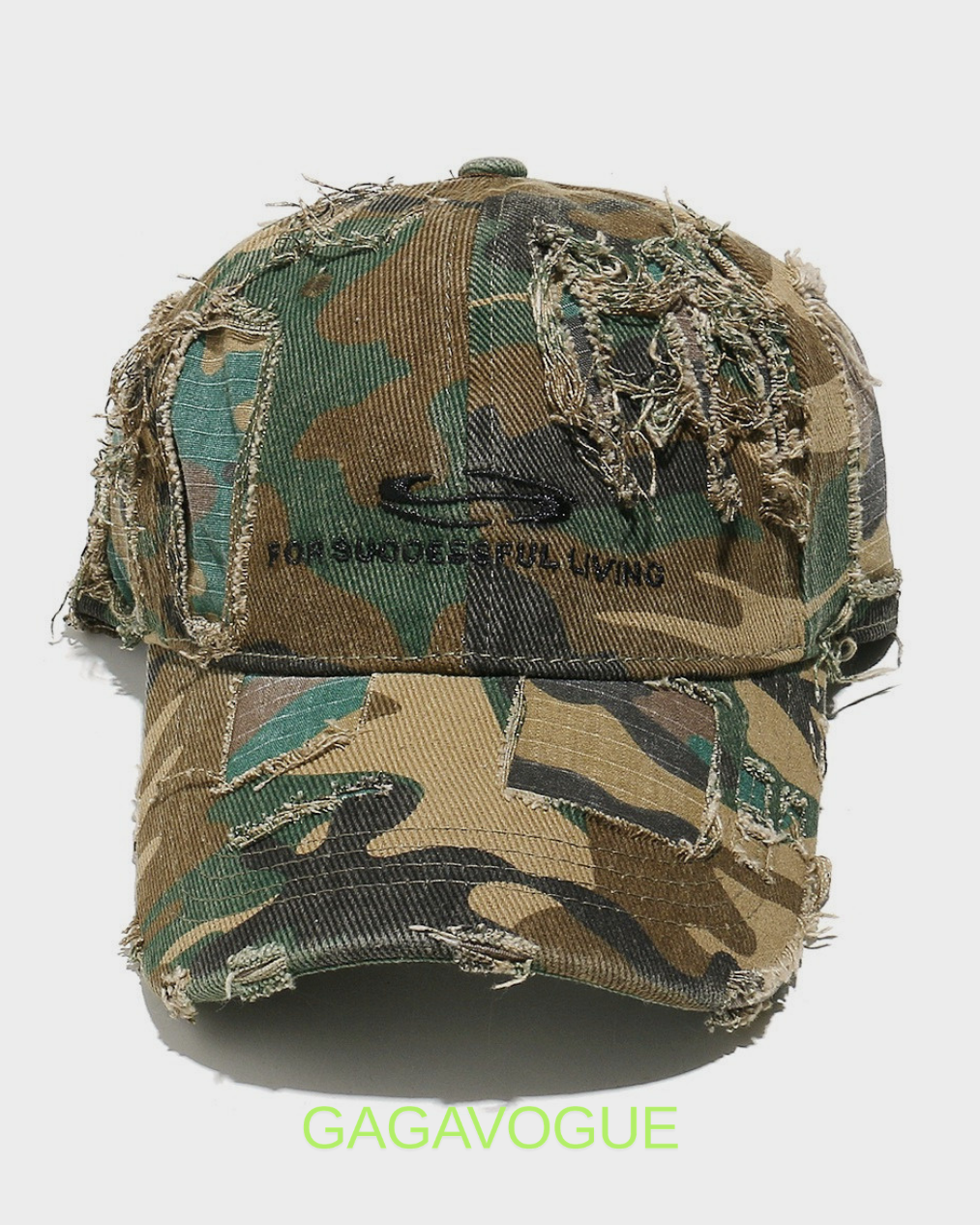 GAGAVOGUE CAMO DISTRESSED PATCHWORK CAP