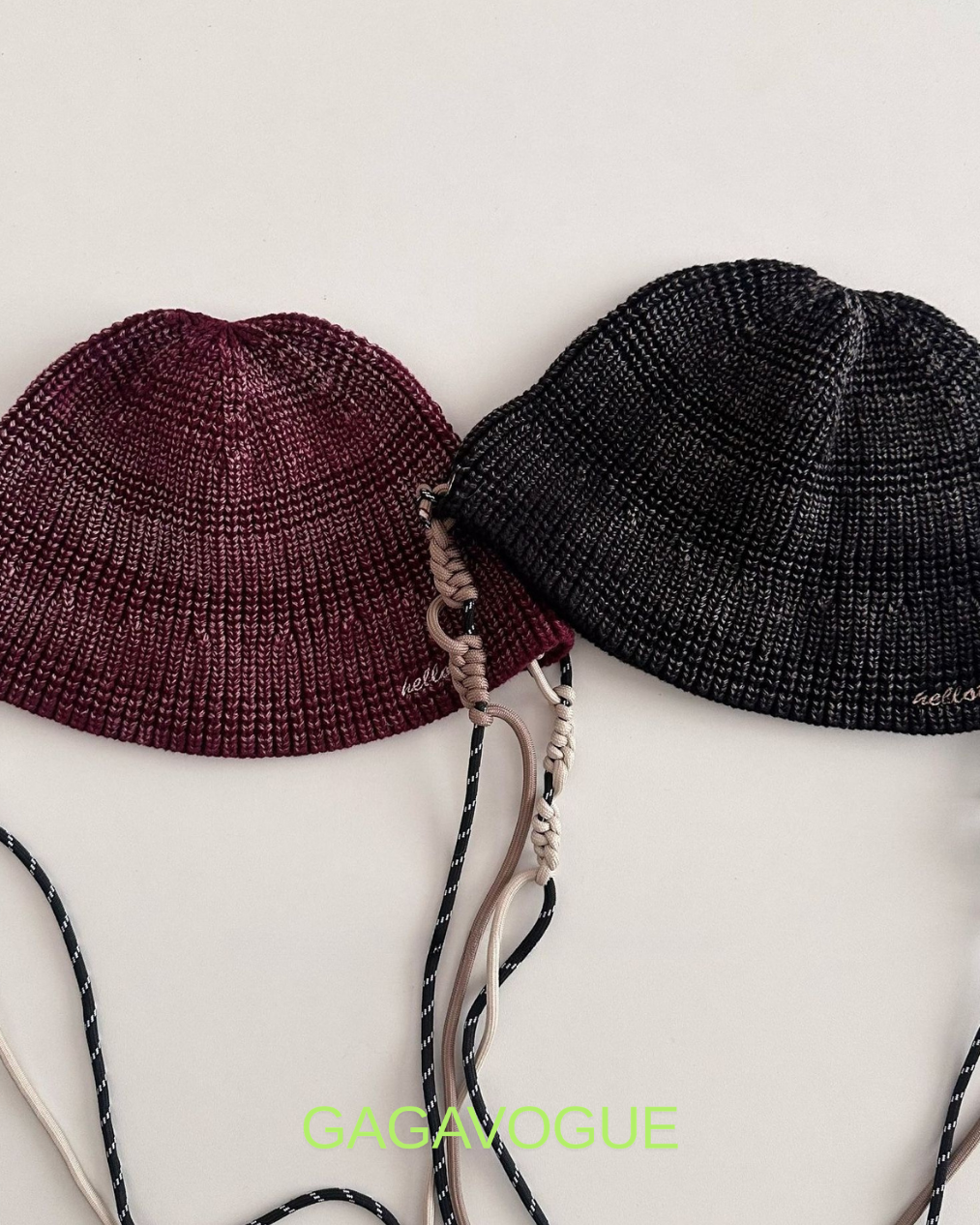 GAGAVOGUE KNIT BUCKET HAT WITH CORD