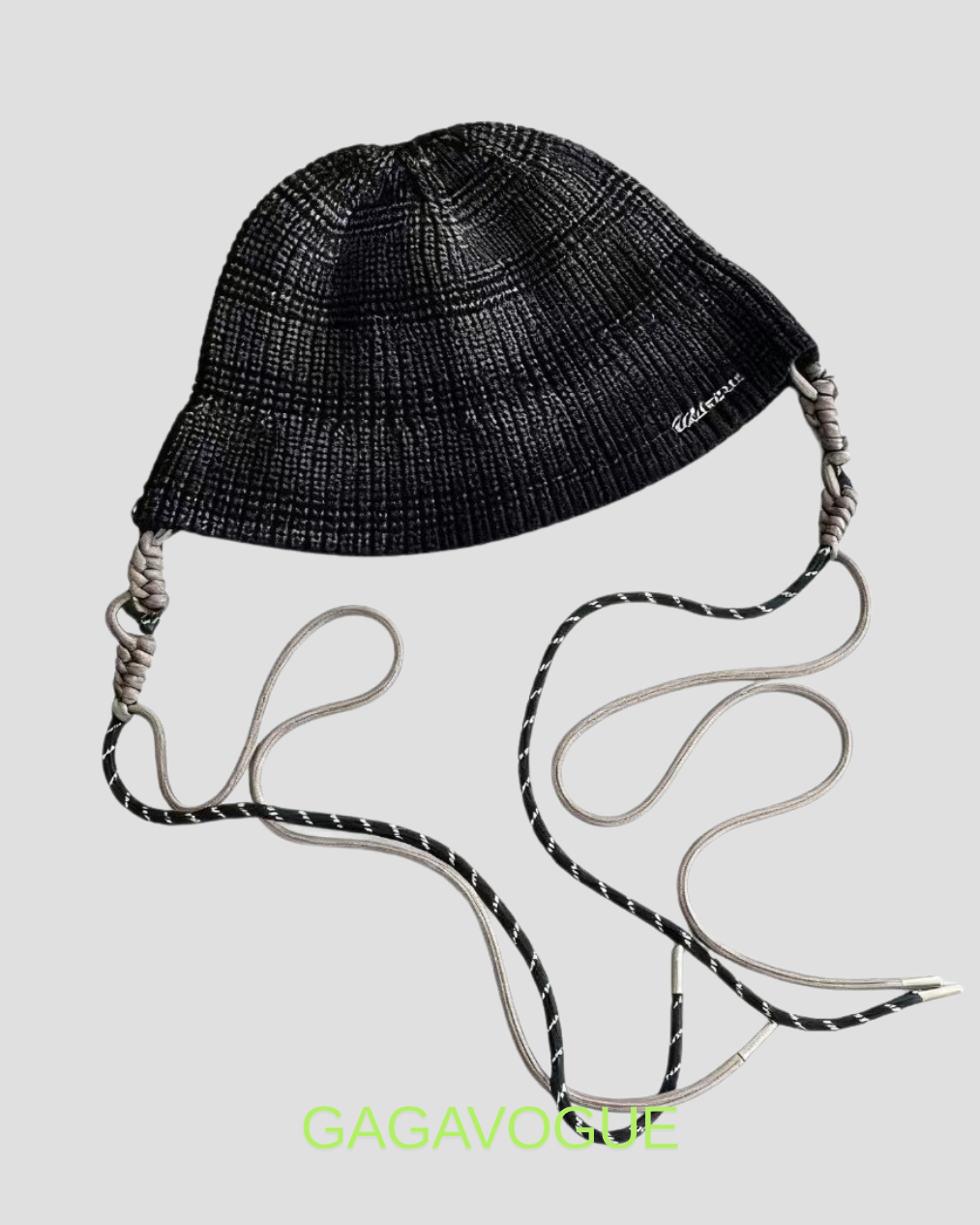 GAGAVOGUE KNIT BUCKET HAT WITH CORD
