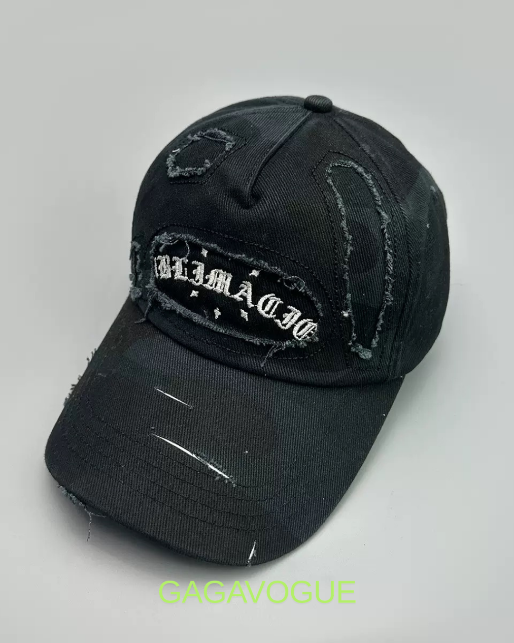 GAGAVOGUE DISTRESSED CAMO BASEBALL CAP