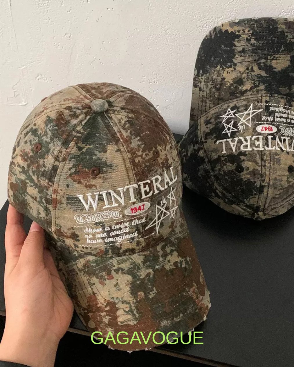 GAGAVOGUE VINTAGE CAMO EMBROIDERED CAP
