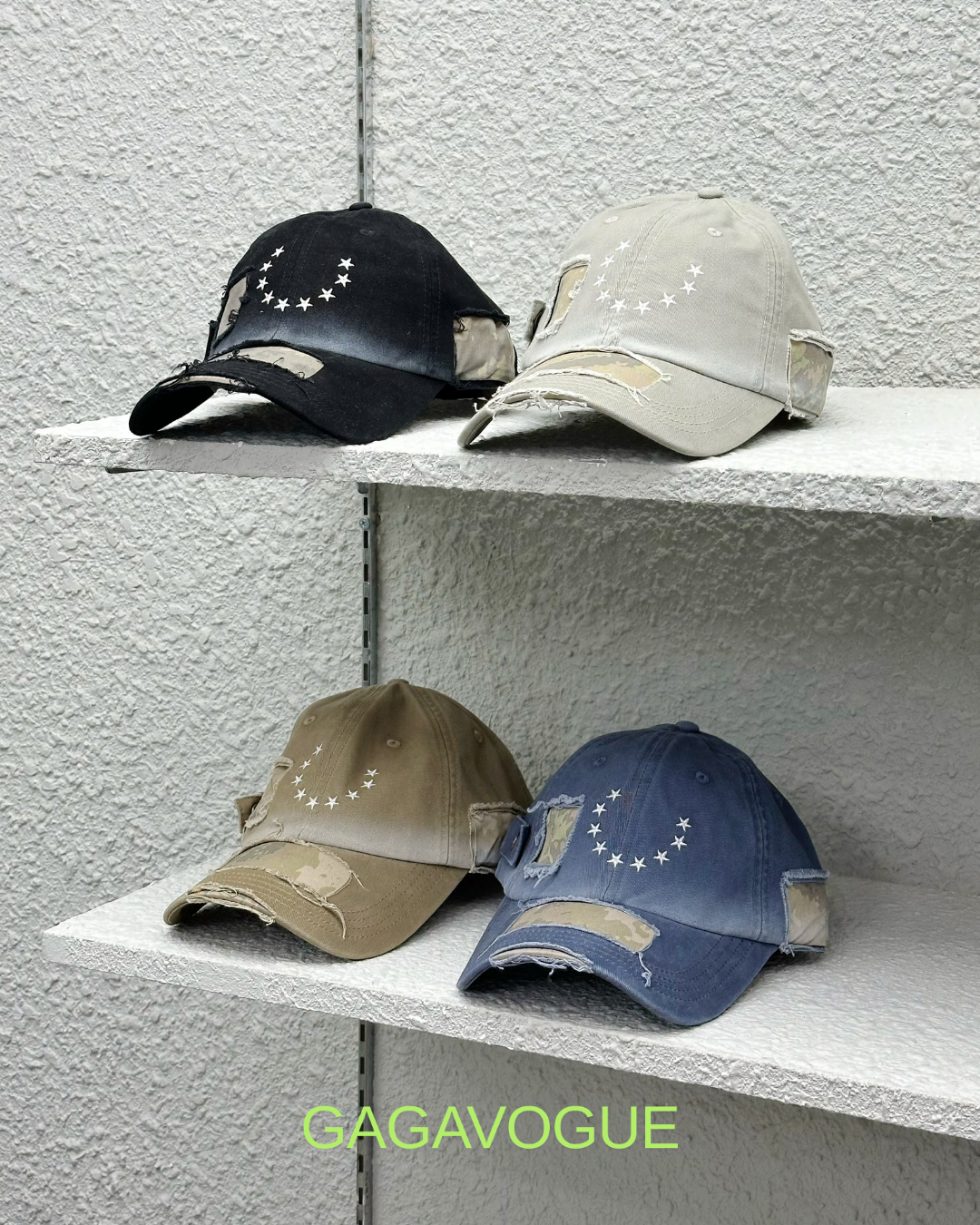 GAGAVOGUE CAMO STAR PATCH DISTRESSED BASEBALL CAP
