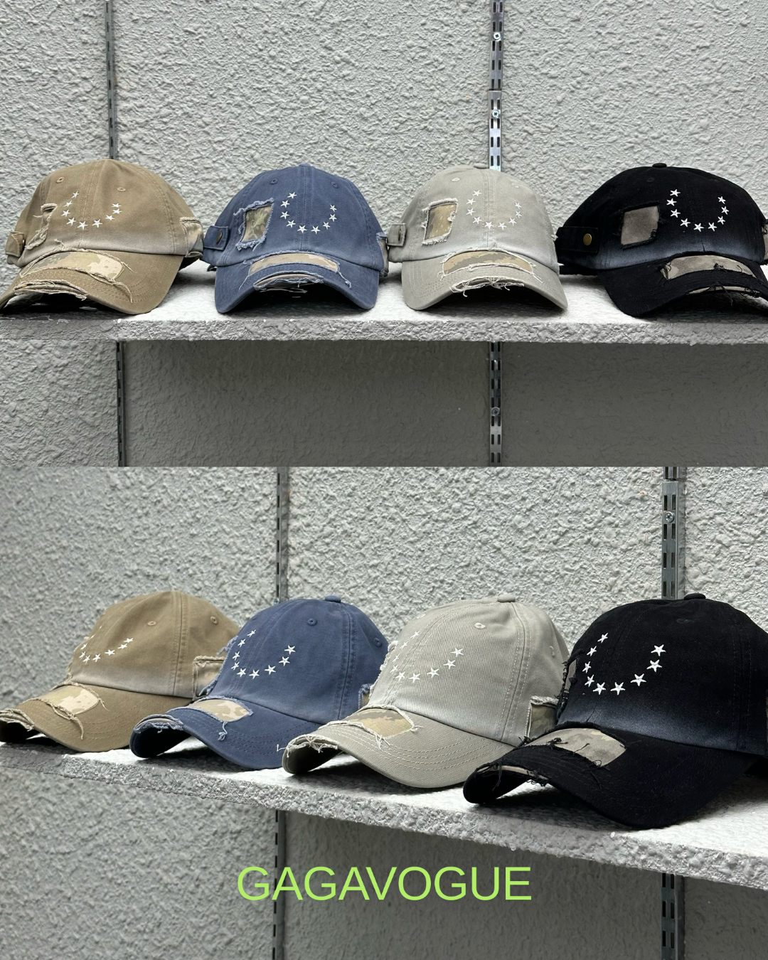 GAGAVOGUE CAMO STAR PATCH DISTRESSED BASEBALL CAP