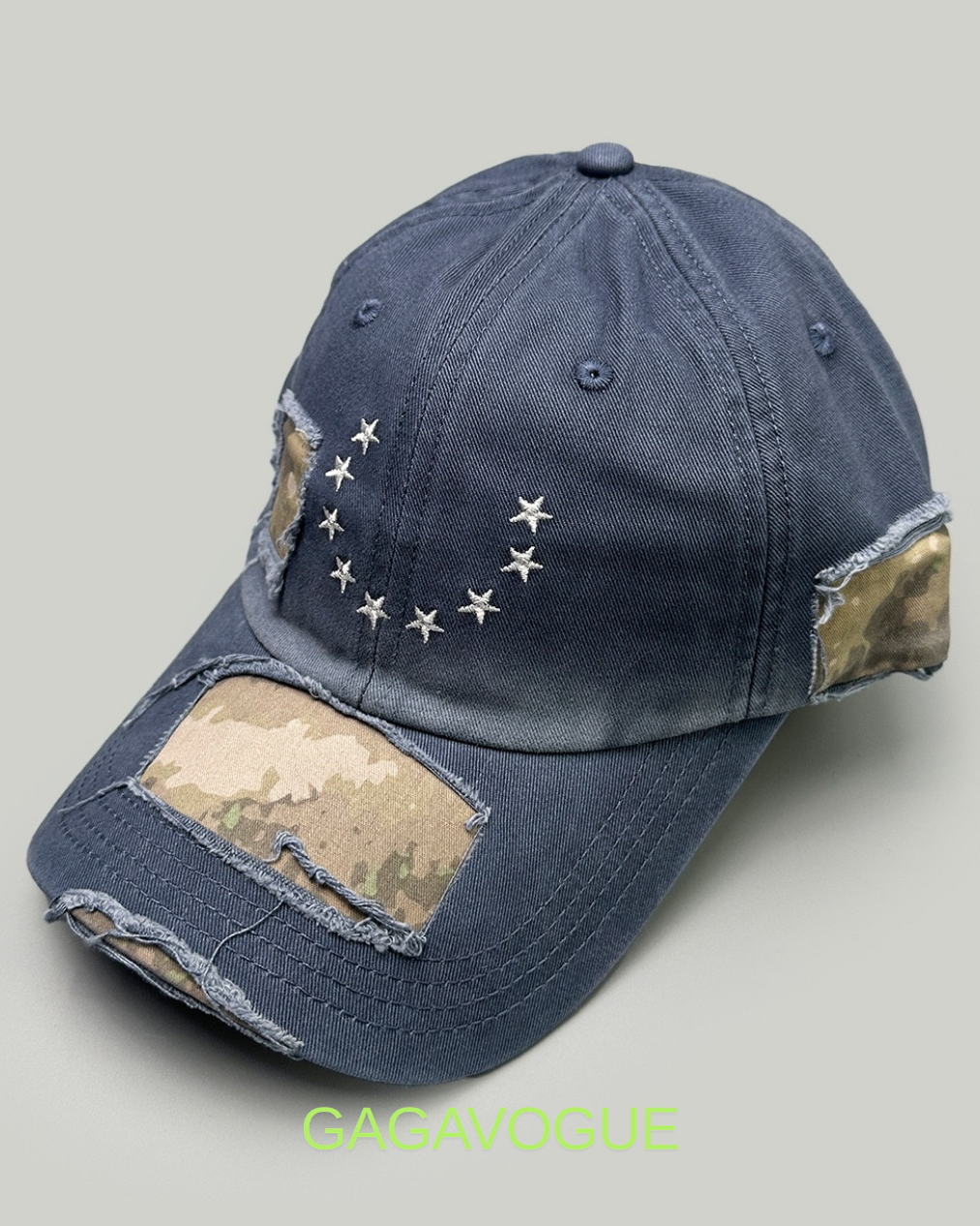 GAGAVOGUE CAMO STAR PATCH DISTRESSED BASEBALL CAP