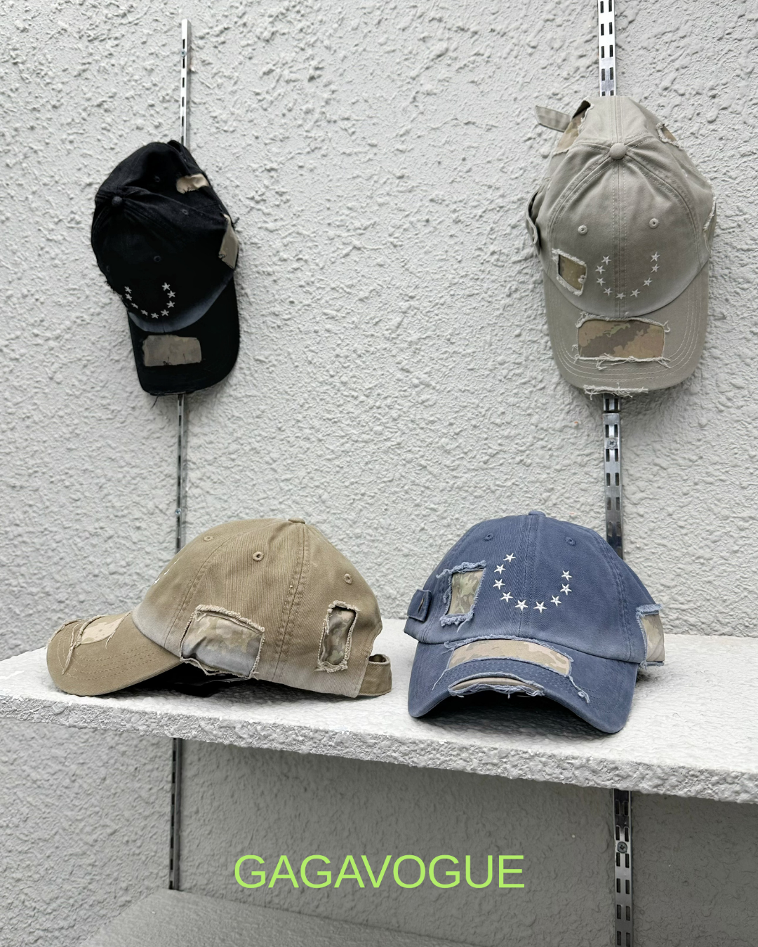 GAGAVOGUE CAMO STAR PATCH DISTRESSED BASEBALL CAP
