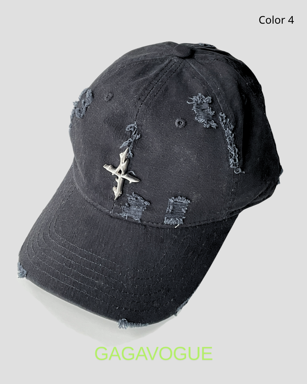 GAGAVOGUE CAMO CROSS PENDANT DISTRESSED BASEBALL CAP