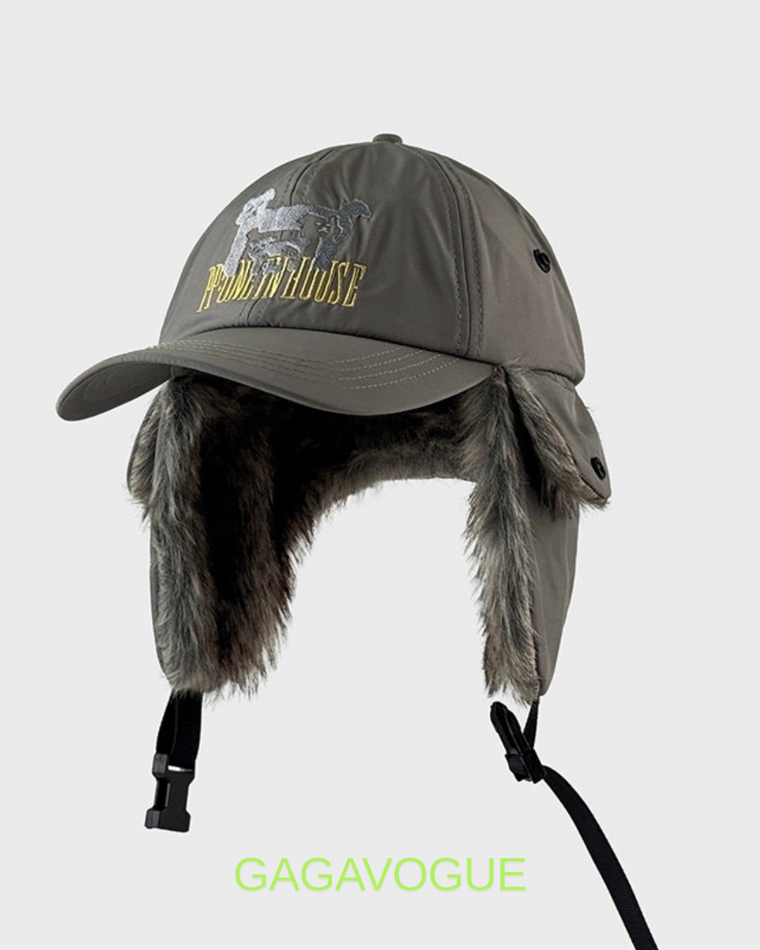 GAGAVOGUE FUR-EAR FLAP LOGO BASEBALL CAP