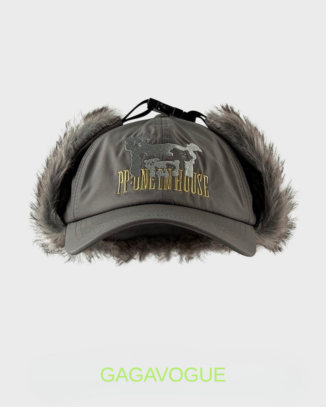 GAGAVOGUE FUR-EAR FLAP LOGO BASEBALL CAP