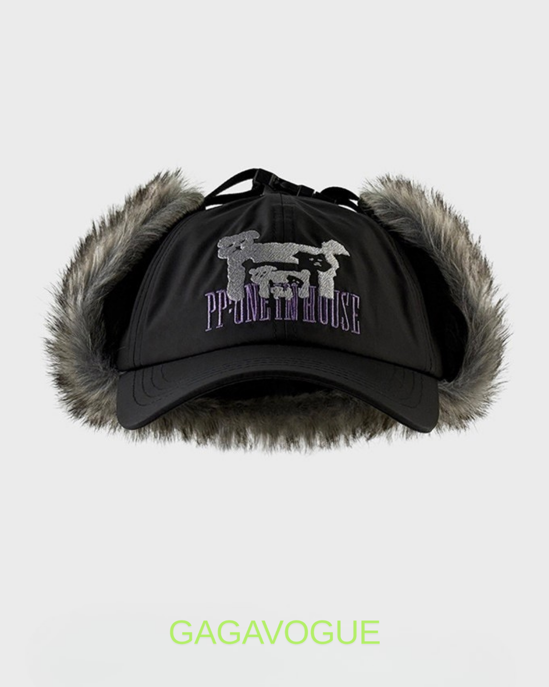 GAGAVOGUE FUR-EAR FLAP LOGO BASEBALL CAP