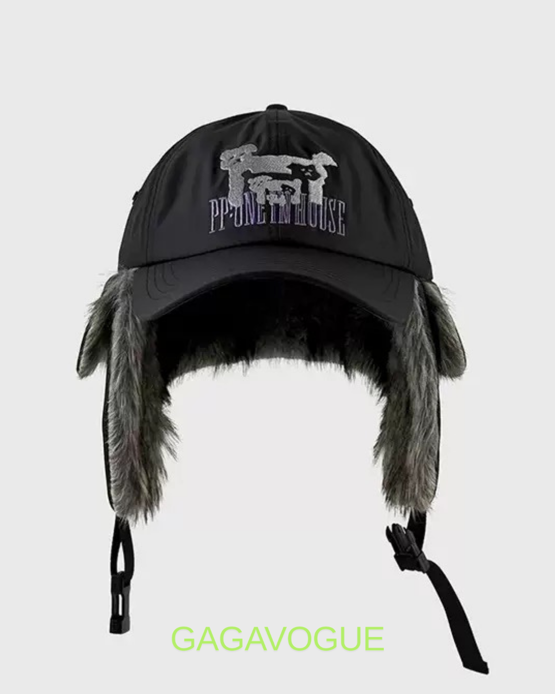 GAGAVOGUE FUR-EAR FLAP LOGO BASEBALL CAP