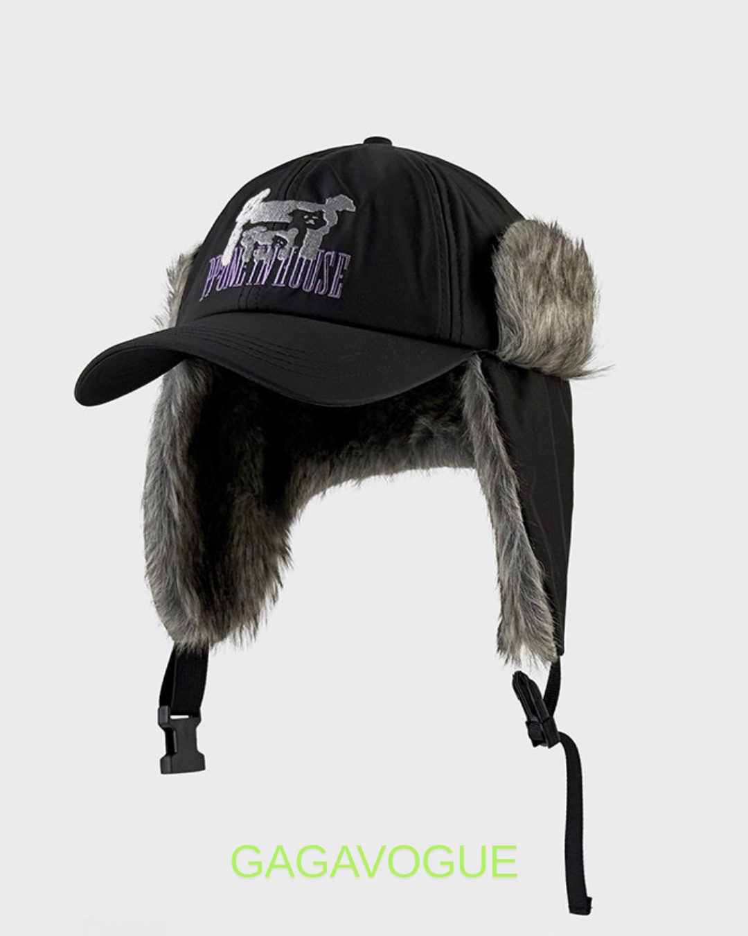 GAGAVOGUE FUR-EAR FLAP LOGO BASEBALL CAP