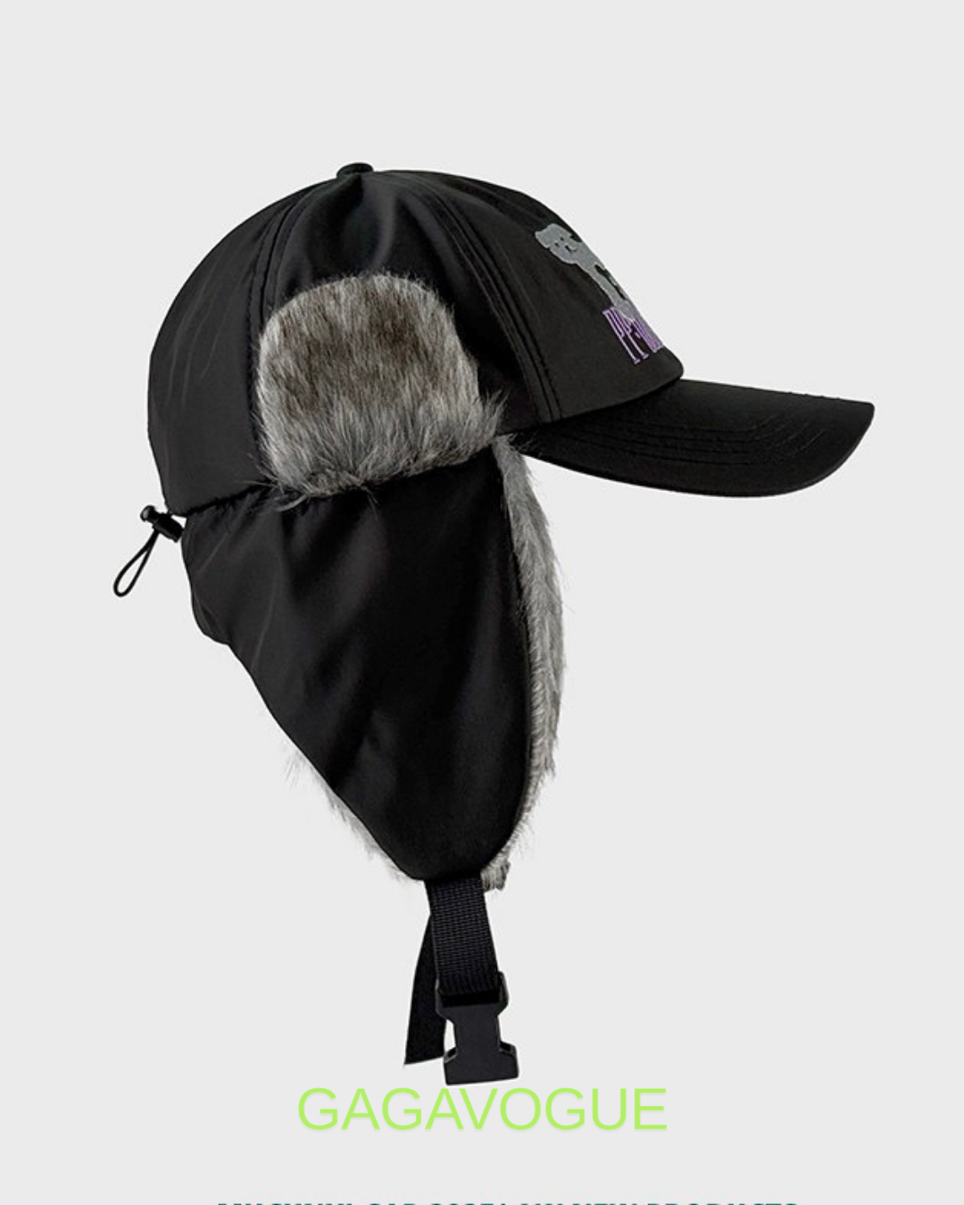 GAGAVOGUE FUR-EAR FLAP LOGO BASEBALL CAP