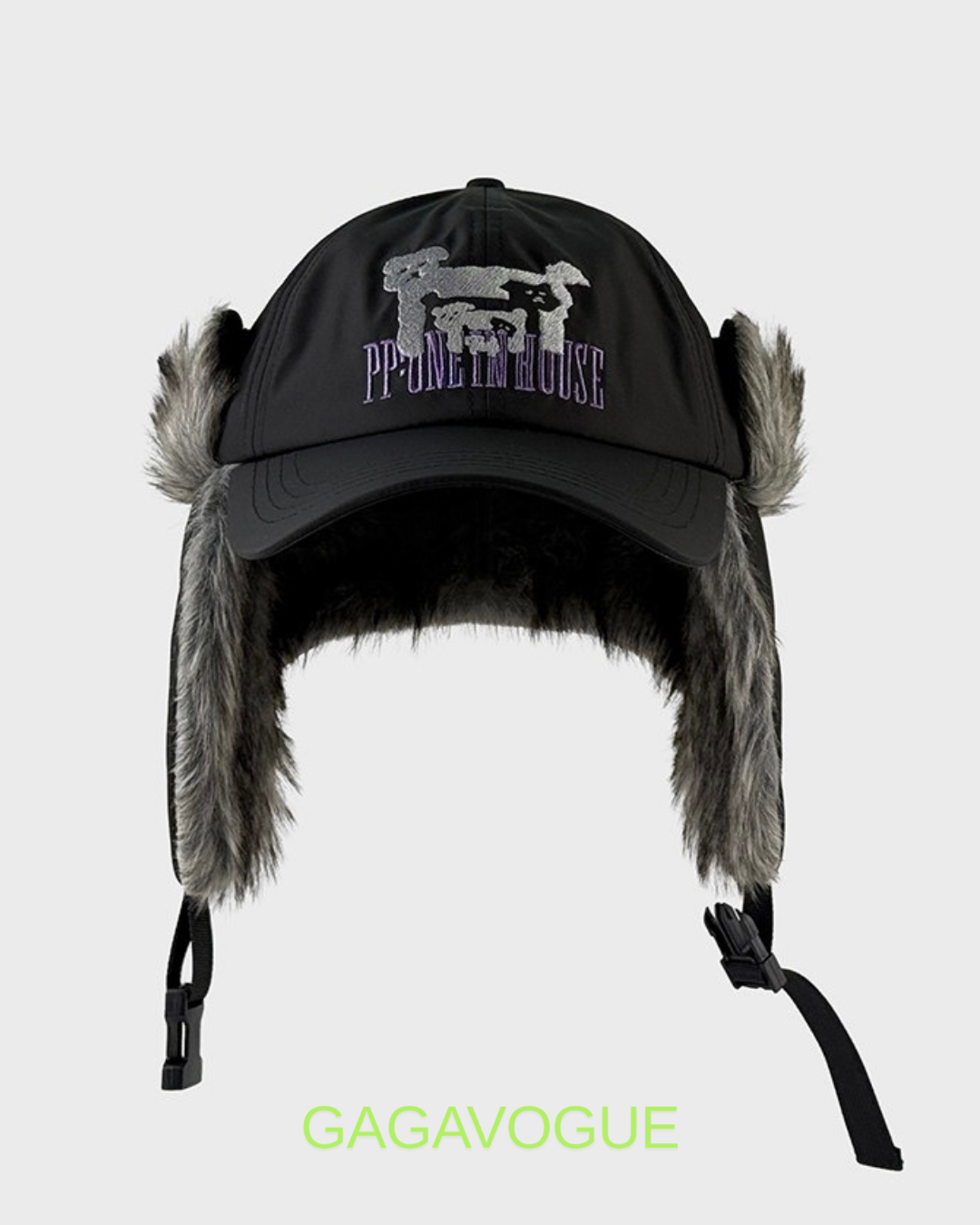 GAGAVOGUE FUR-EAR FLAP LOGO BASEBALL CAP