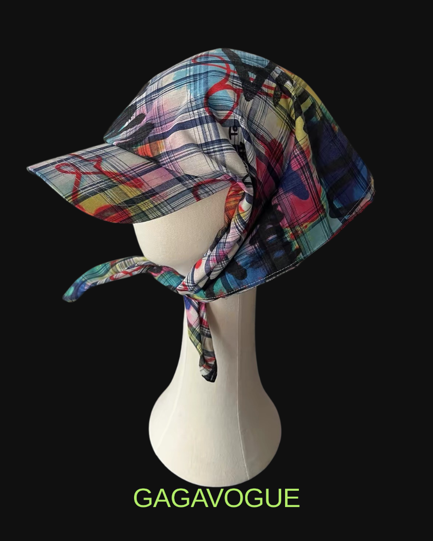 GAGAVOGUE MULTICOLOR PLAID TIE-STRING TRAPPER CAP