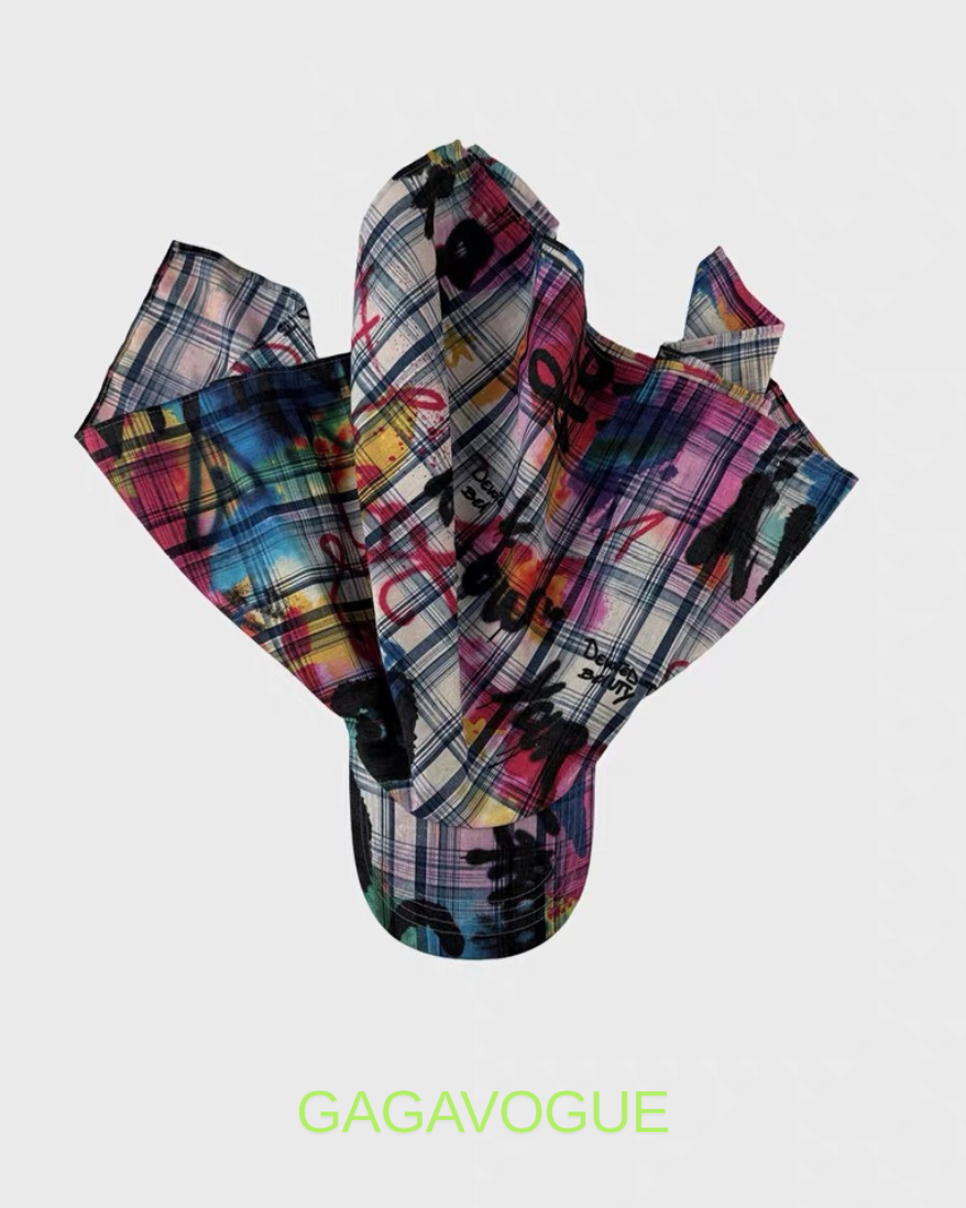 GAGAVOGUE MULTICOLOR PLAID TIE-STRING TRAPPER CAP
