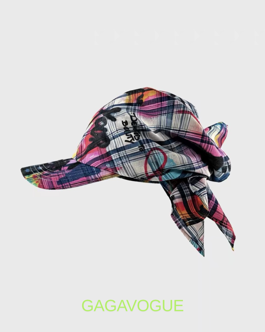 GAGAVOGUE MULTICOLOR PLAID TIE-STRING TRAPPER CAP