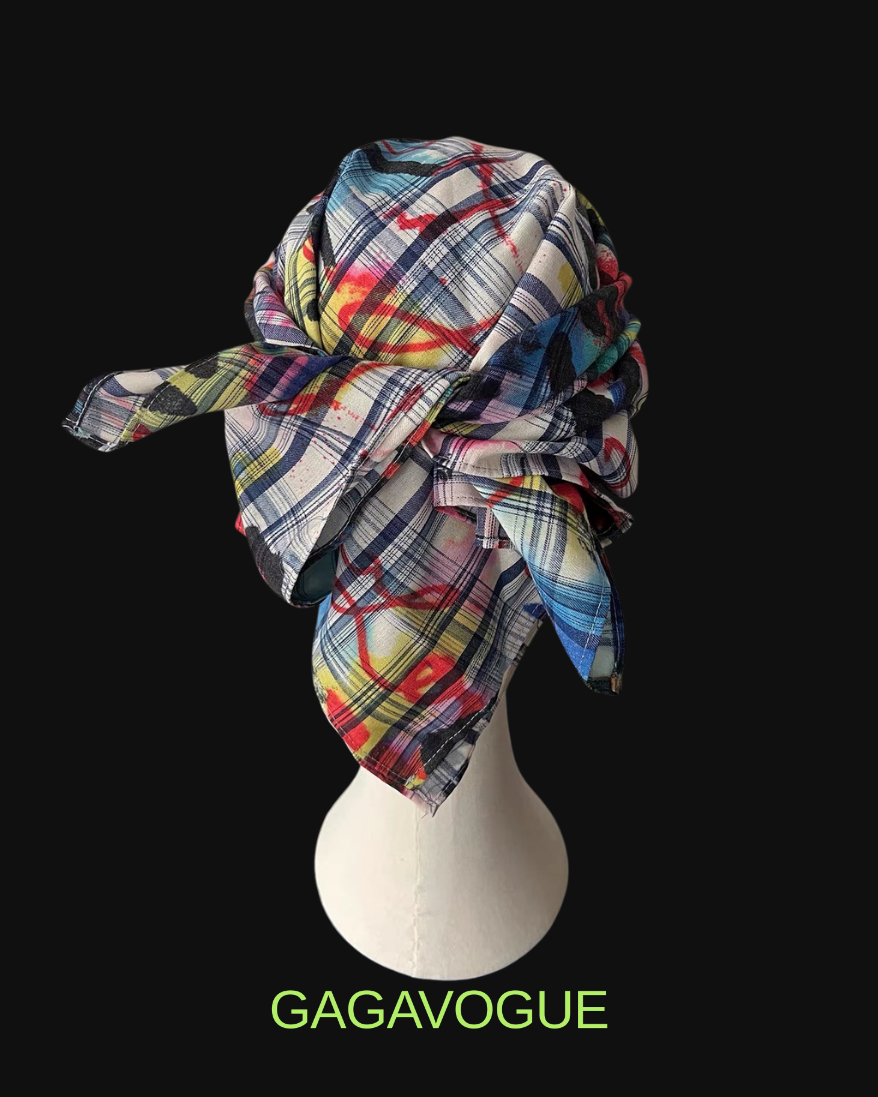 GAGAVOGUE MULTICOLOR PLAID TIE-STRING TRAPPER CAP