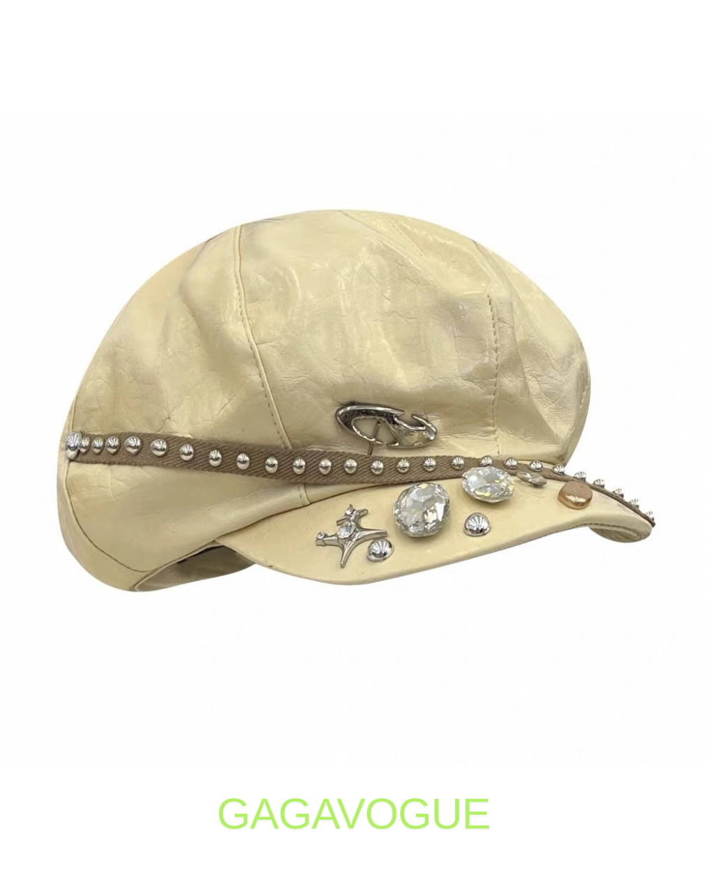 GAGAVOGUE CREAM STUDDED CRYSTAL EMBELLISHED CAP
