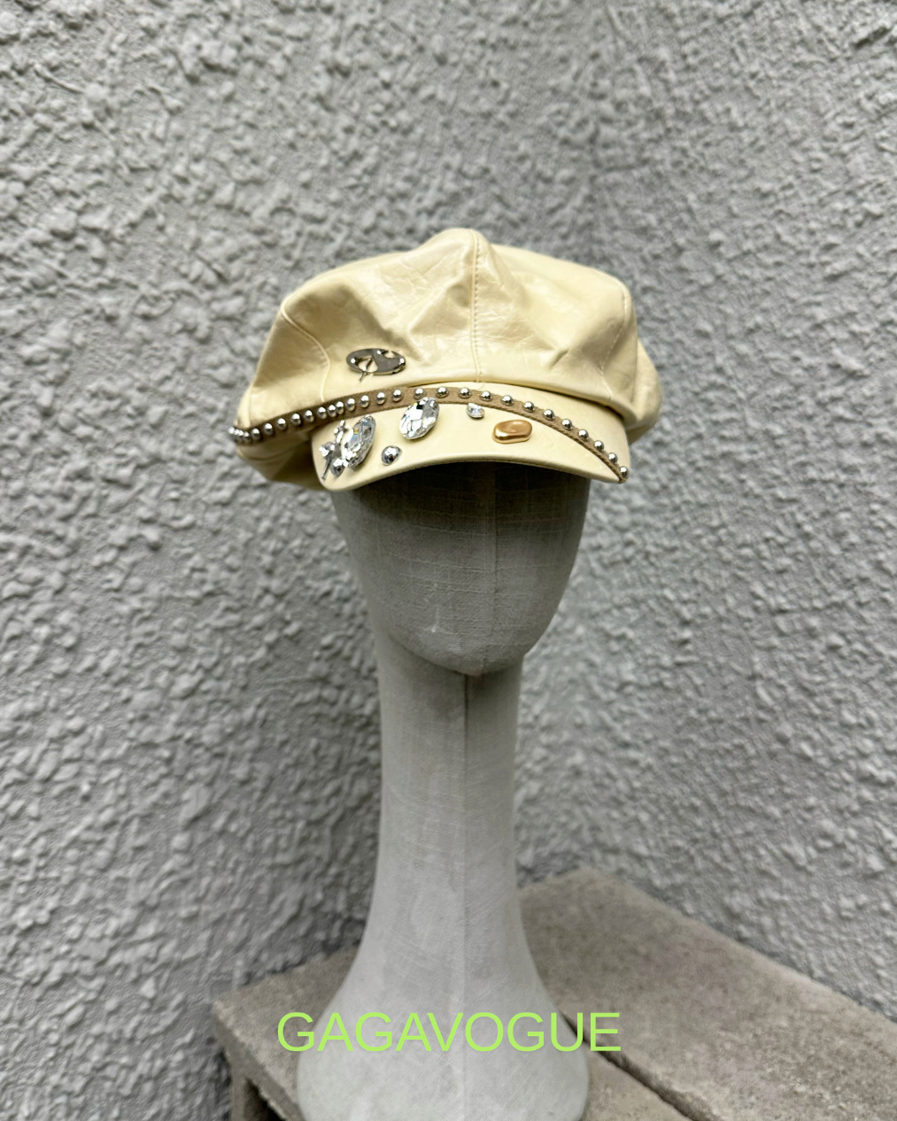 GAGAVOGUE CREAM STUDDED CRYSTAL EMBELLISHED CAP