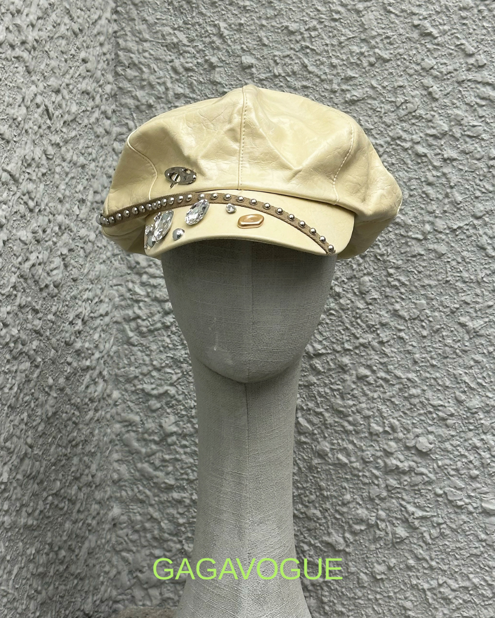 GAGAVOGUE CREAM STUDDED CRYSTAL EMBELLISHED CAP