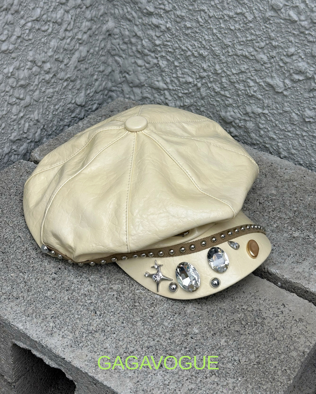 GAGAVOGUE CREAM STUDDED CRYSTAL EMBELLISHED CAP