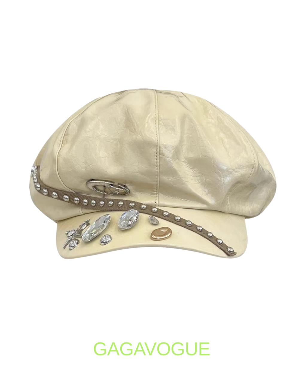 GAGAVOGUE CREAM STUDDED CRYSTAL EMBELLISHED CAP