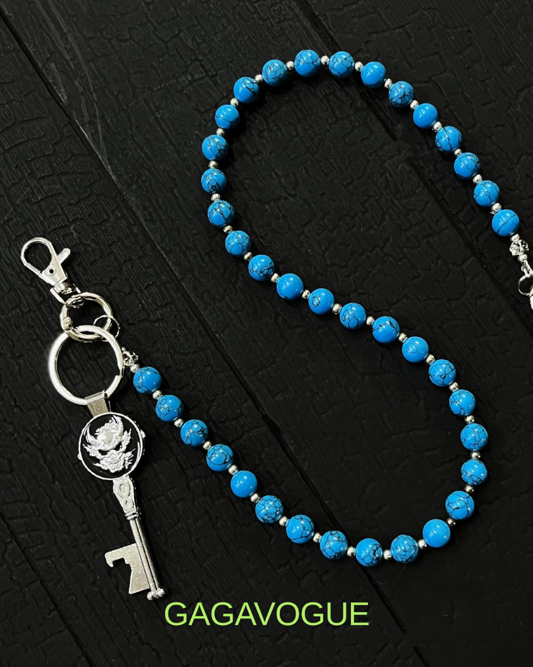 GAGAVOGUE TURQUOISE BEADED WALLET CHAIN