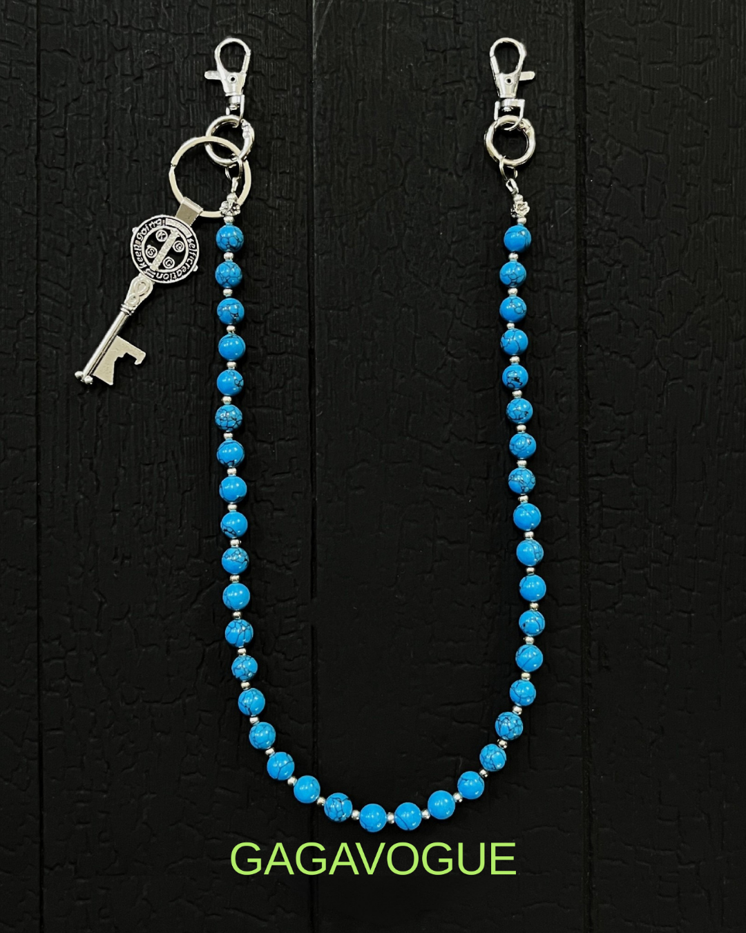 GAGAVOGUE TURQUOISE BEADED WALLET CHAIN