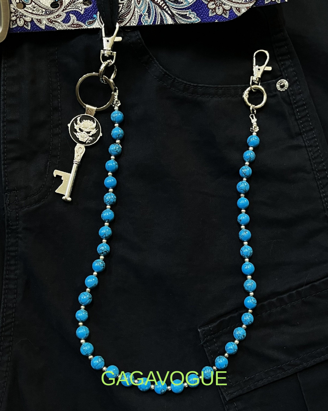 GAGAVOGUE TURQUOISE BEADED WALLET CHAIN