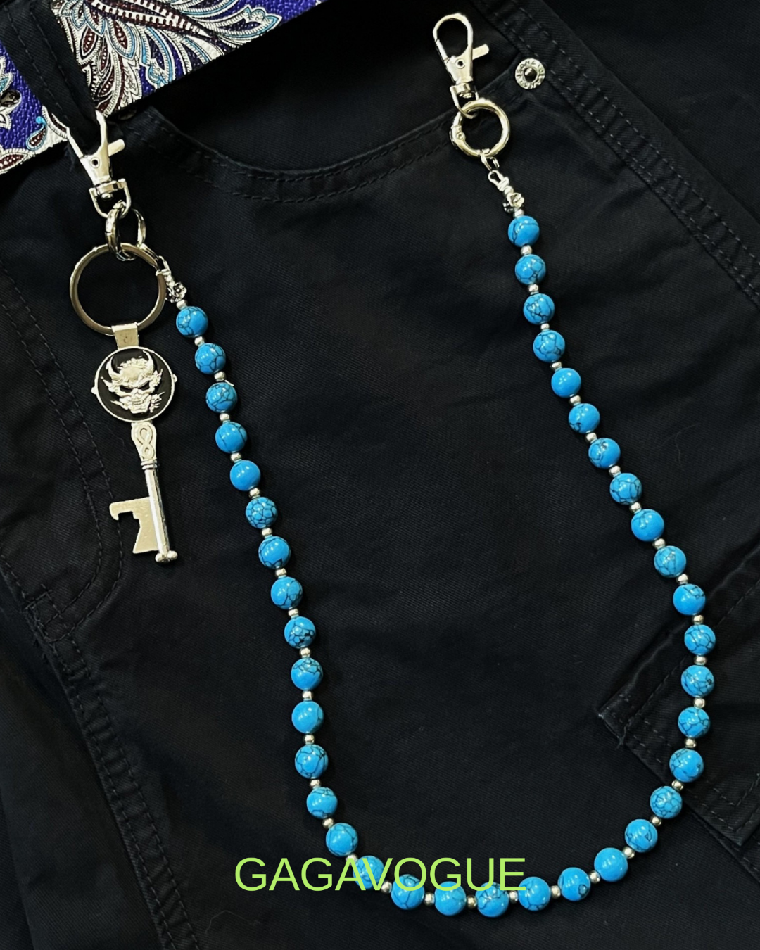 GAGAVOGUE TURQUOISE BEADED WALLET CHAIN