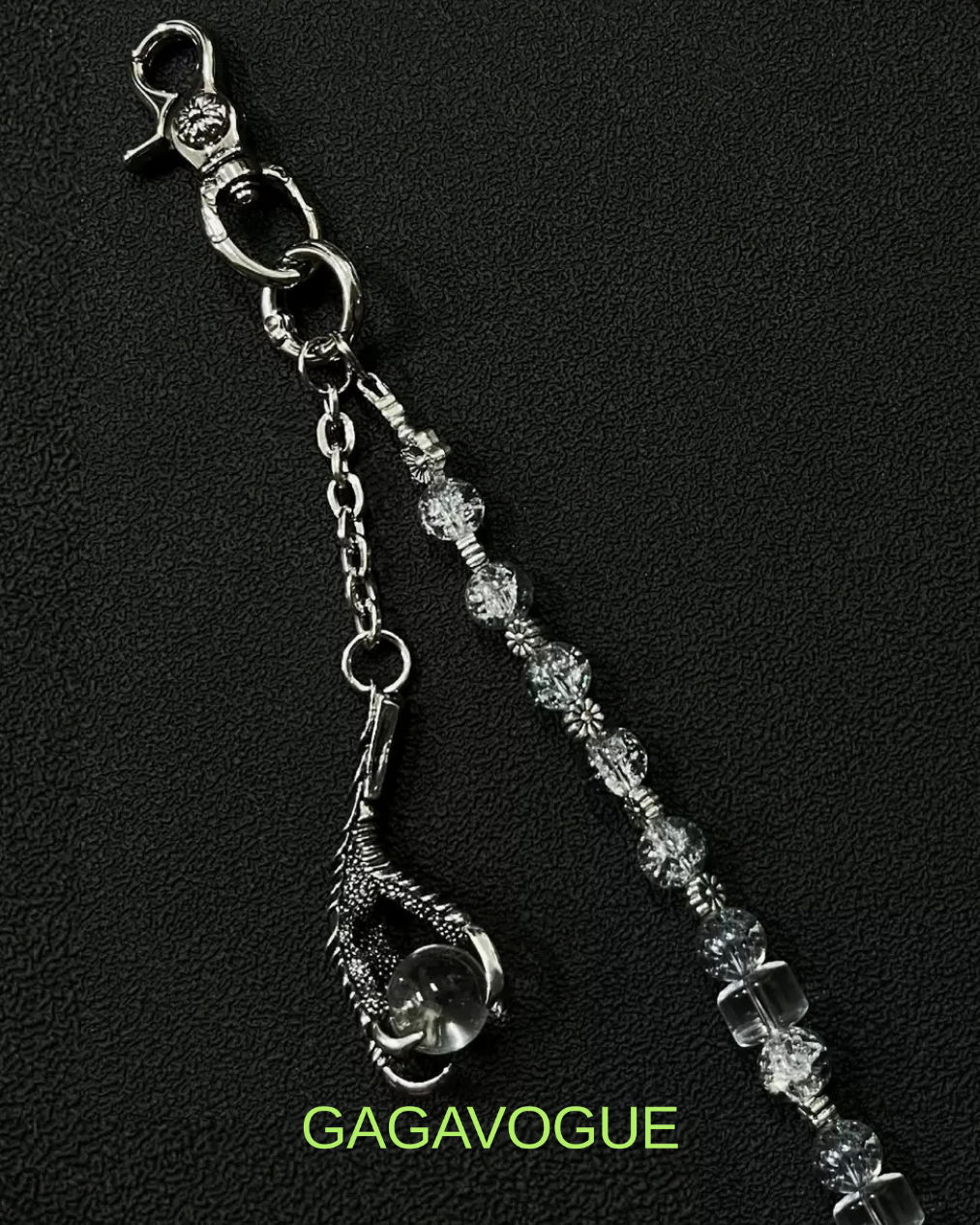 GAGAVOGUE SILVER CRYSTAL FLOWER BEADED WALLET CHAIN