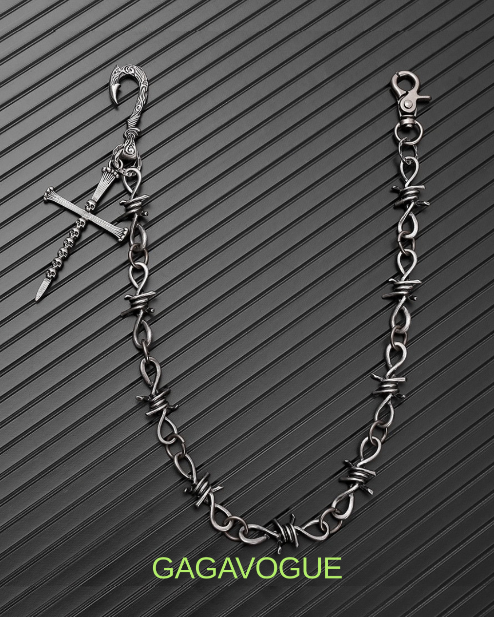 GAGAVOGUE BLACK SPIKE CROSS CHAIN WALLET CHAIN