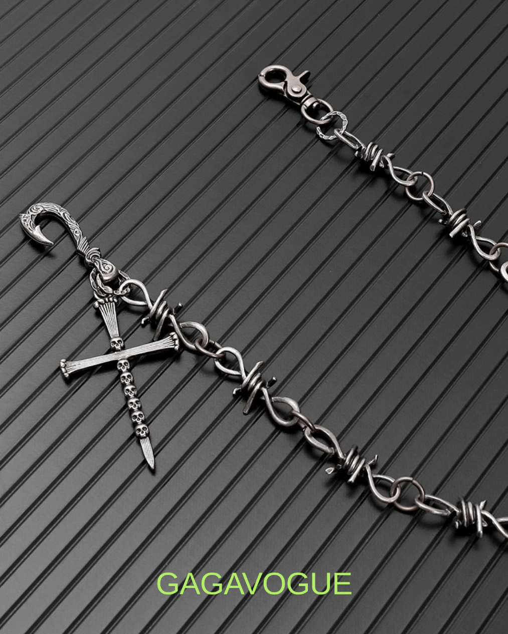 GAGAVOGUE BLACK SPIKE CROSS CHAIN WALLET CHAIN