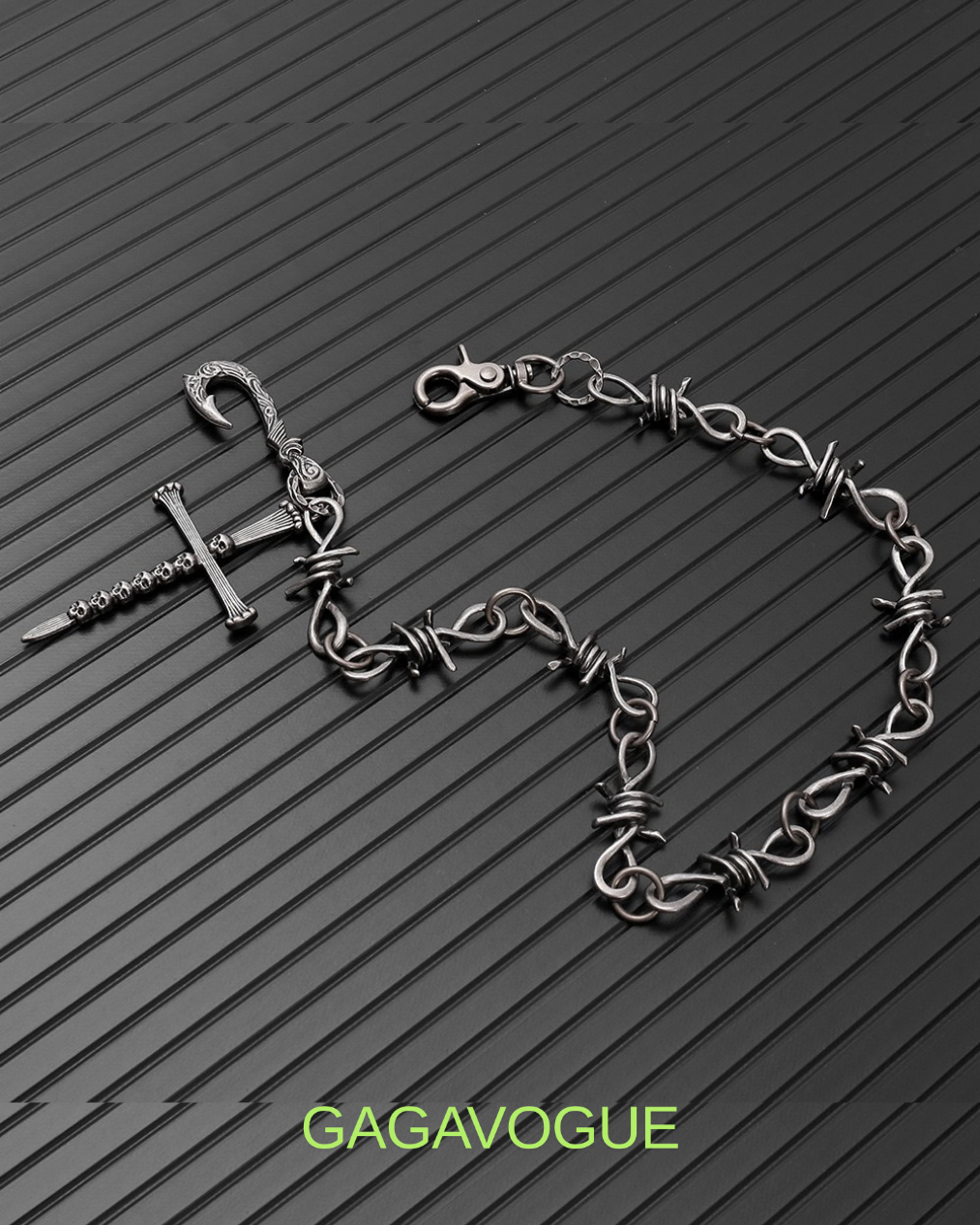 GAGAVOGUE BLACK SPIKE CROSS CHAIN WALLET CHAIN