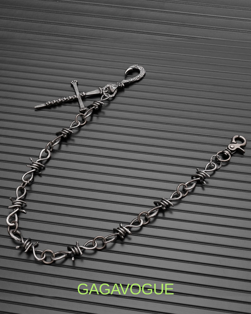 GAGAVOGUE BLACK SPIKE CROSS CHAIN WALLET CHAIN