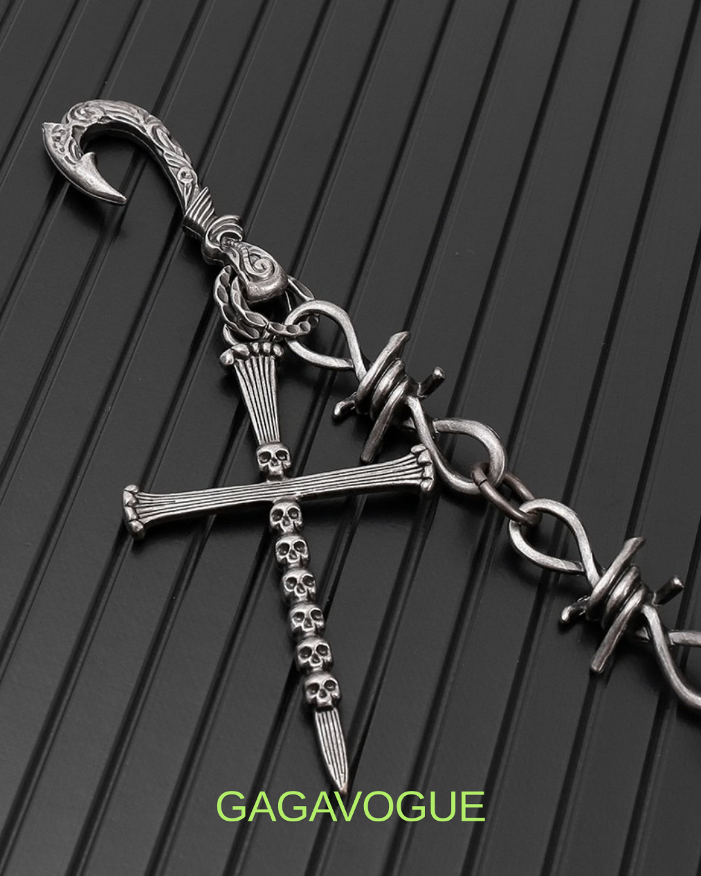 GAGAVOGUE BLACK SPIKE CROSS CHAIN WALLET CHAIN