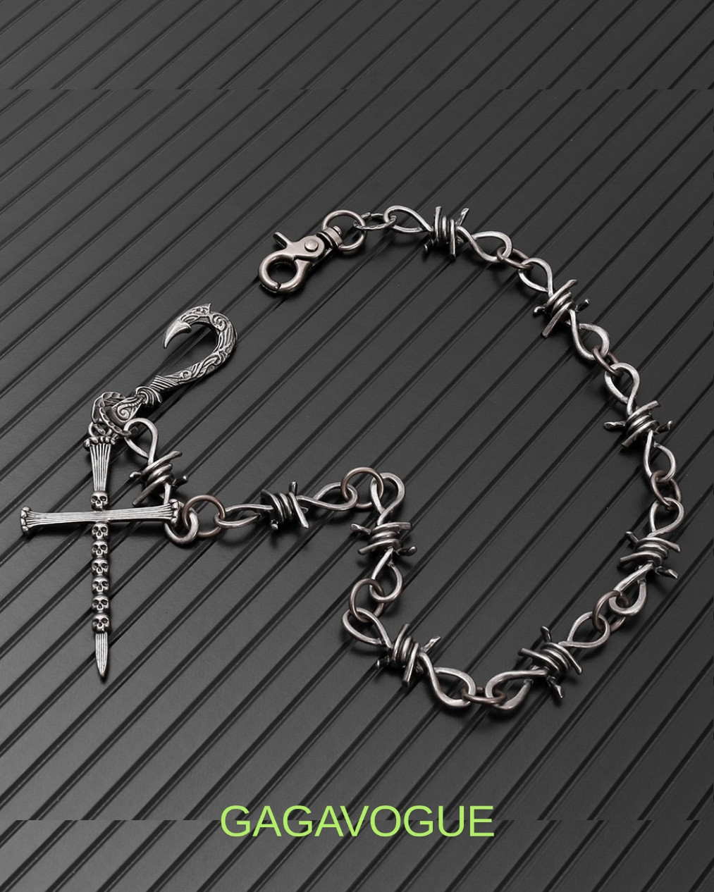 GAGAVOGUE BLACK SPIKE CROSS CHAIN WALLET CHAIN