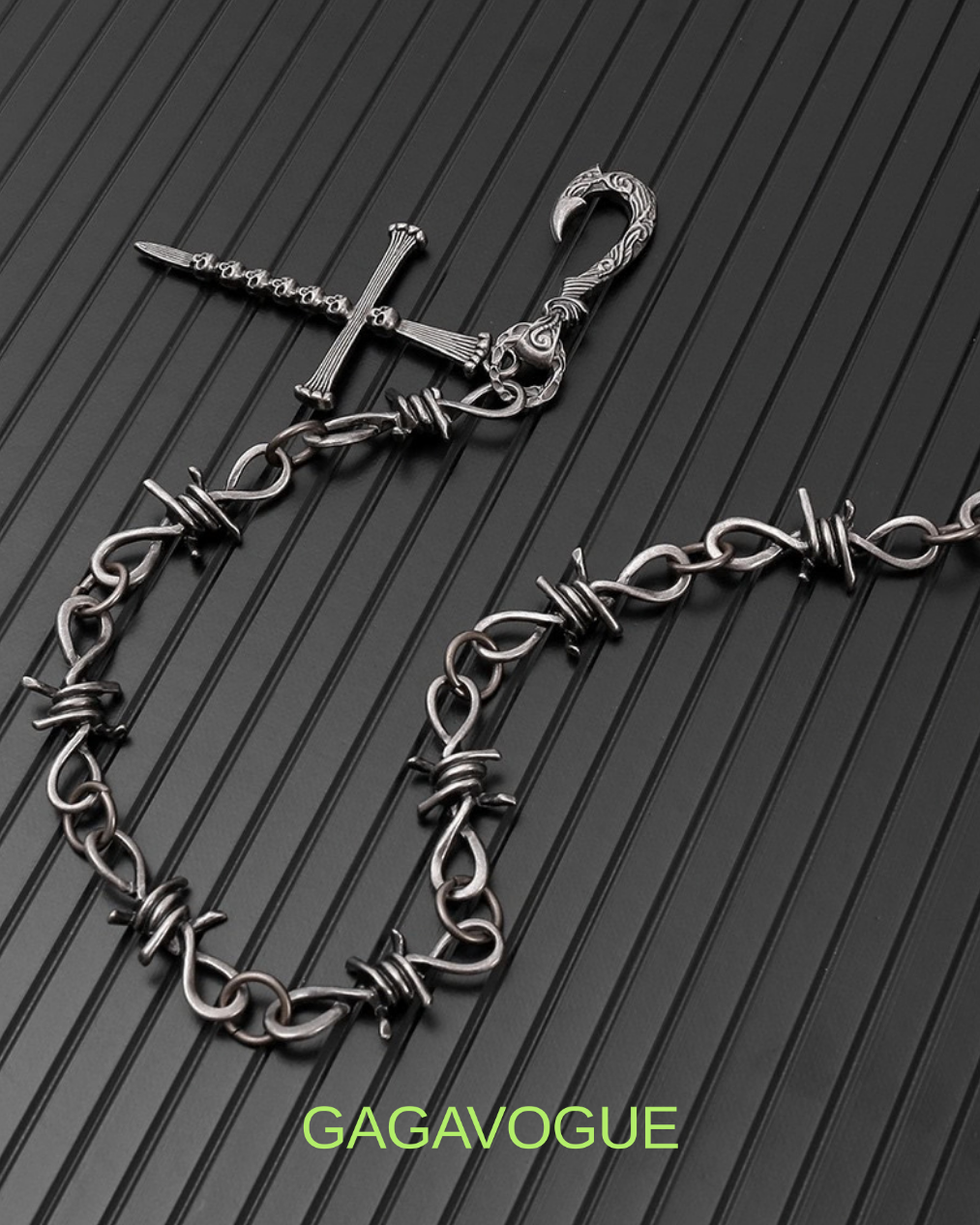 GAGAVOGUE BLACK SPIKE CROSS CHAIN WALLET CHAIN
