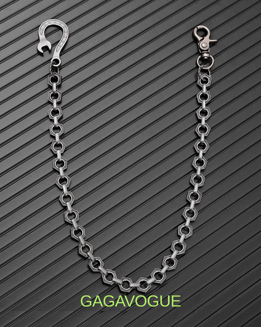 GAGAVOGUE SILVER HEXAGON LINK WALLET CHAIN