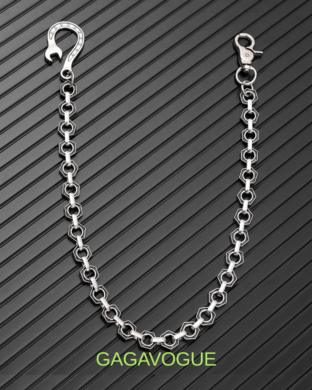 GAGAVOGUE SILVER HEXAGON LINK WALLET CHAIN