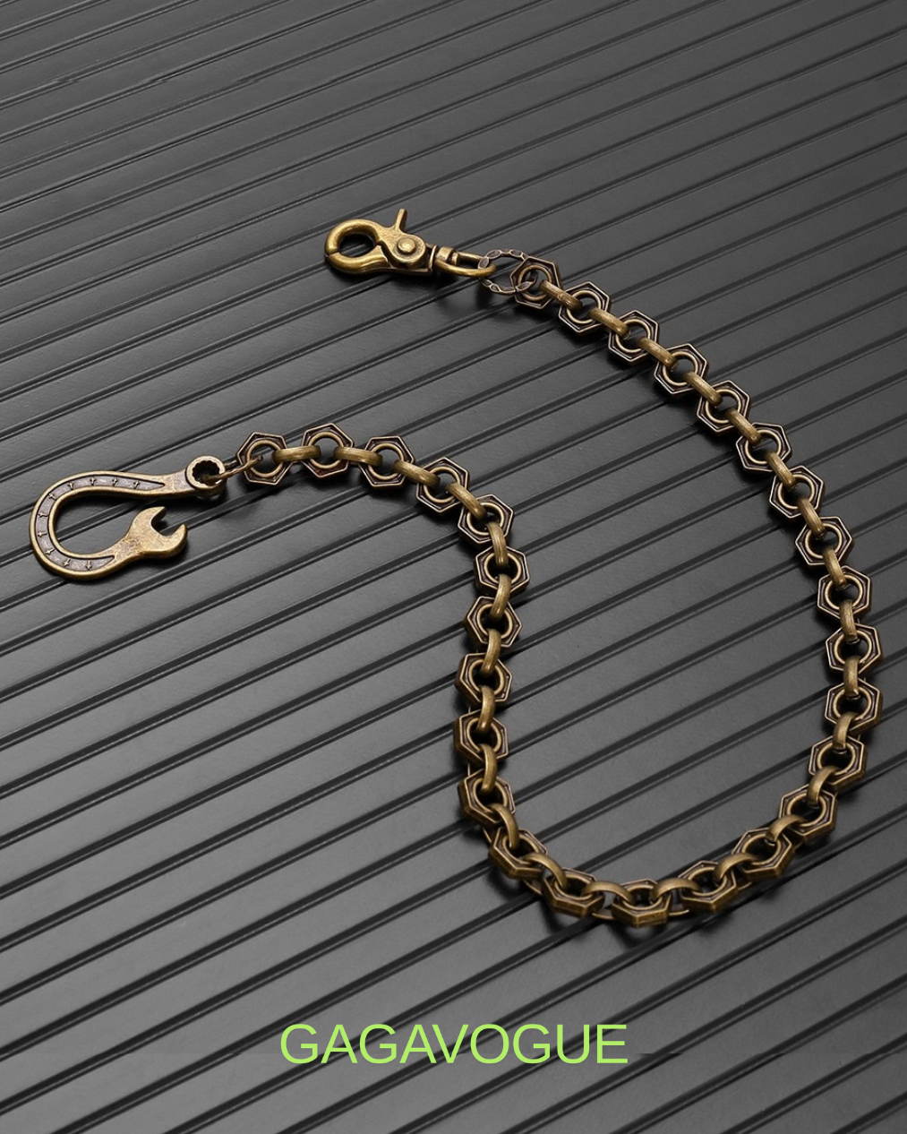 GAGAVOGUE SILVER HEXAGON LINK WALLET CHAIN